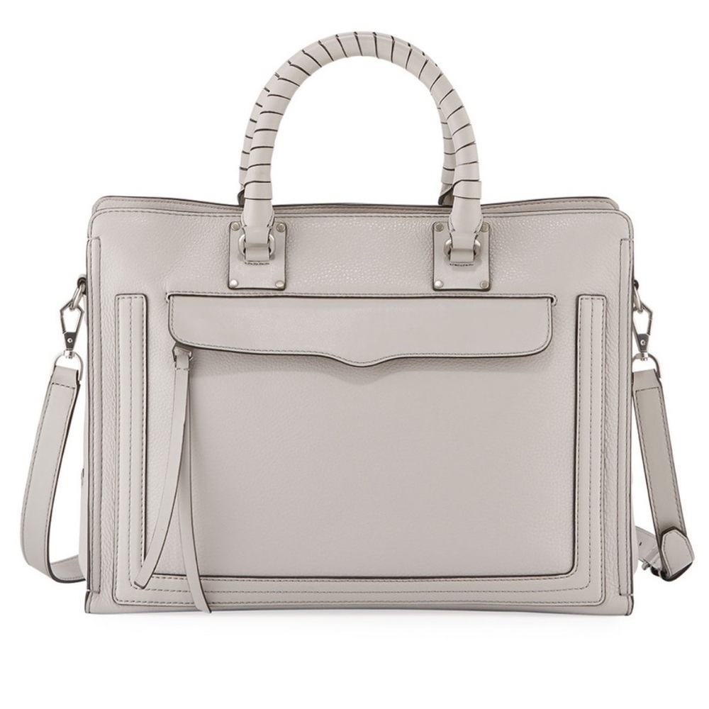 NWOT Rebecca Minkoff BREE Top Zip Large Leather Satchel Crossbody - Putty Gray